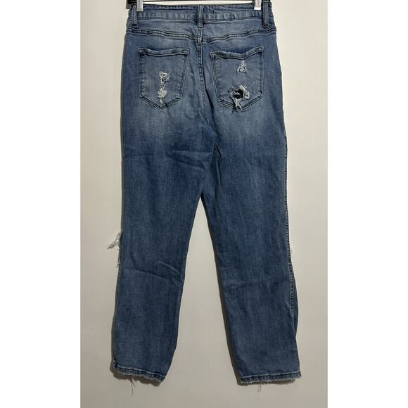 Flying Monkey Ultra High Rise Ankle Blue Rip Distressed Straight Jeans Size 27 - Picture 2 of 13